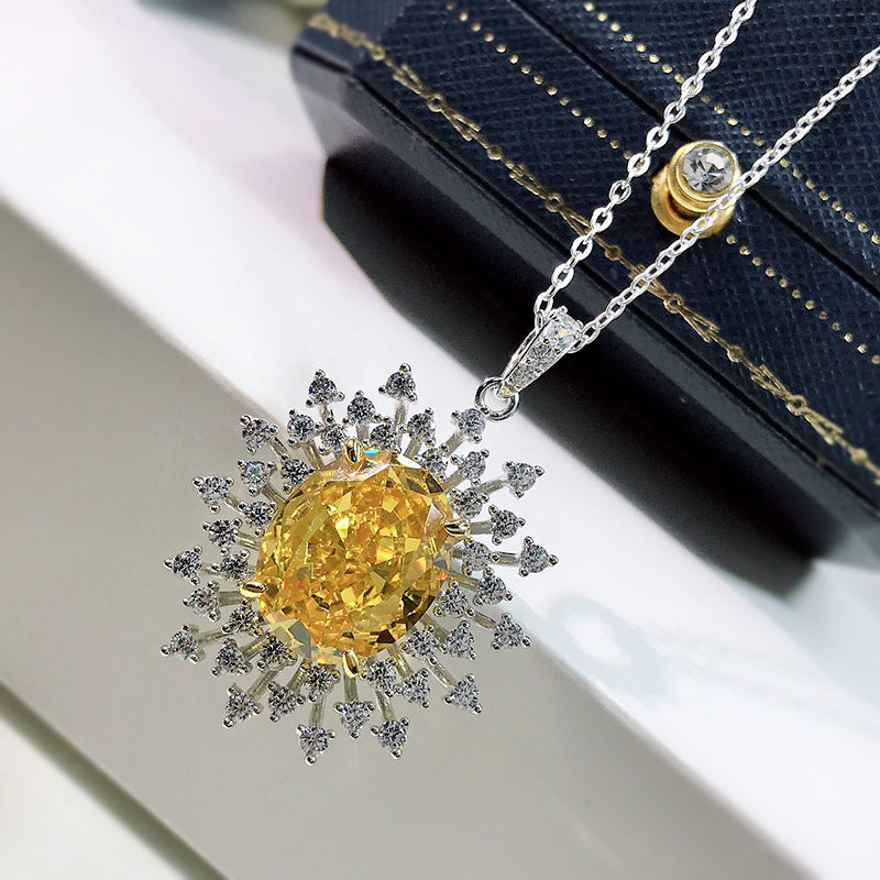 New 925 Silver High Carbon Diamond Yellow Diamond Pendant 1215 Ice Flower Cut European And American Luxury Necklace For Women