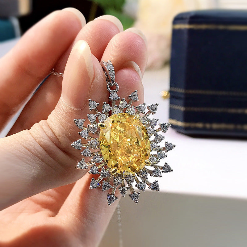 New 925 Silver High Carbon Diamond Yellow Diamond Pendant 1215 Ice Flower Cut European And American Luxury Necklace For Women
