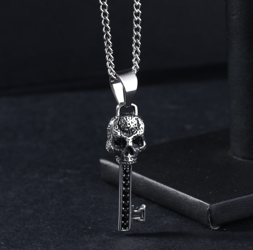 Men's Ghost Head Key Pendant Stainless Steel Necklace Old Oil Does Not Fade