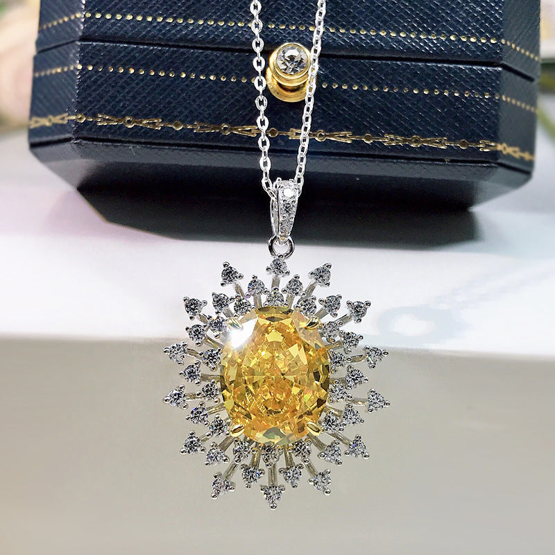 New 925 Silver High Carbon Diamond Yellow Diamond Pendant 1215 Ice Flower Cut European And American Luxury Necklace For Women