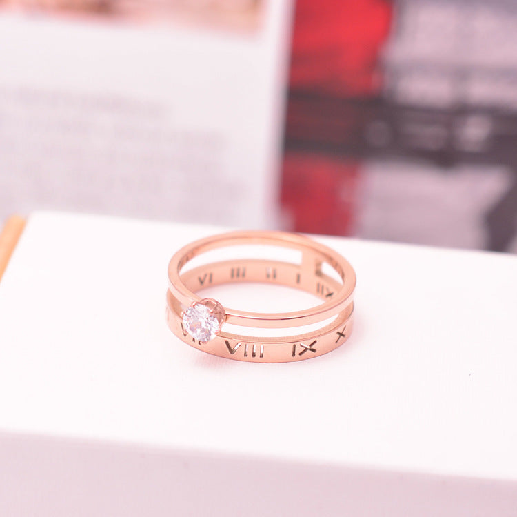 Roman Numeral Six Prong Solitaire Diamond Thin Ring Ring
