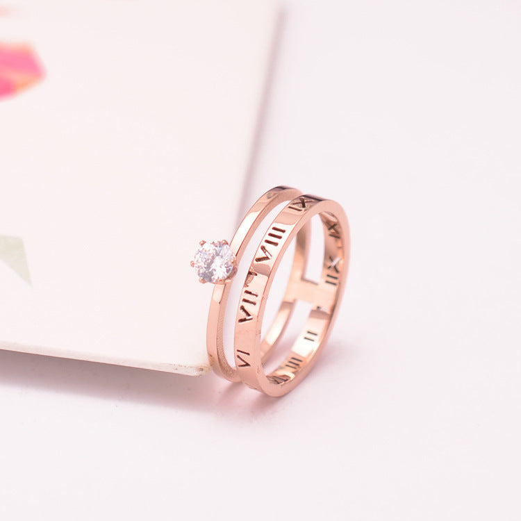 Roman Numeral Six Prong Solitaire Diamond Thin Ring Ring