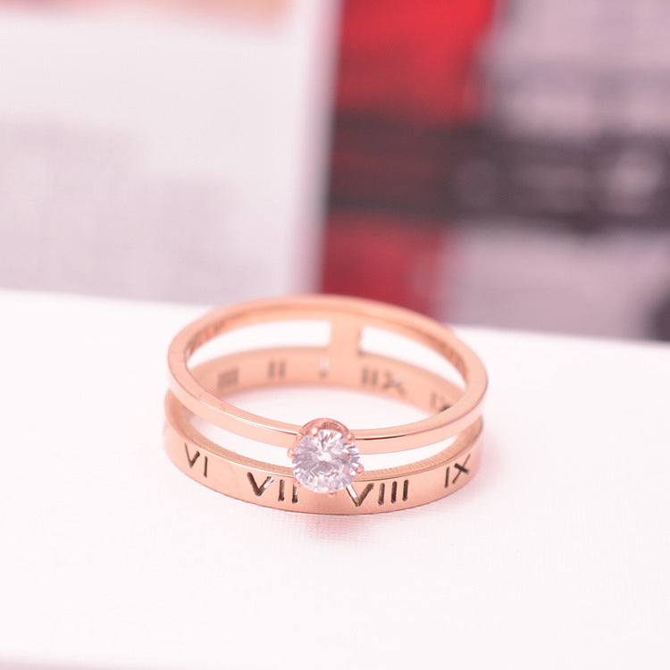Roman Numeral Six Prong Solitaire Diamond Thin Ring Ring