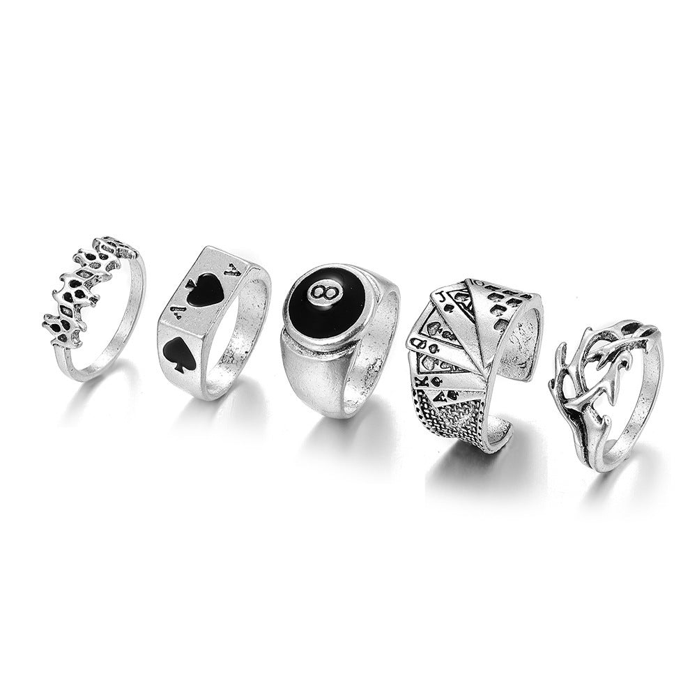 European And American Cross-border Playing Card Ring Vintage Spades Solitaire Ring