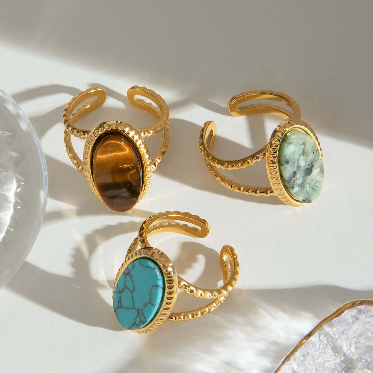 Oval Turquoise Tigereye Adjustable Split Ring