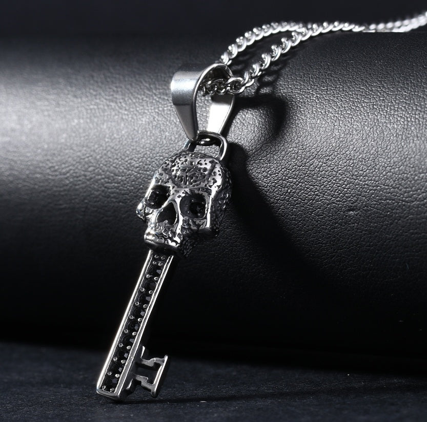 Men's Ghost Head Key Pendant Stainless Steel Necklace Old Oil Does Not Fade