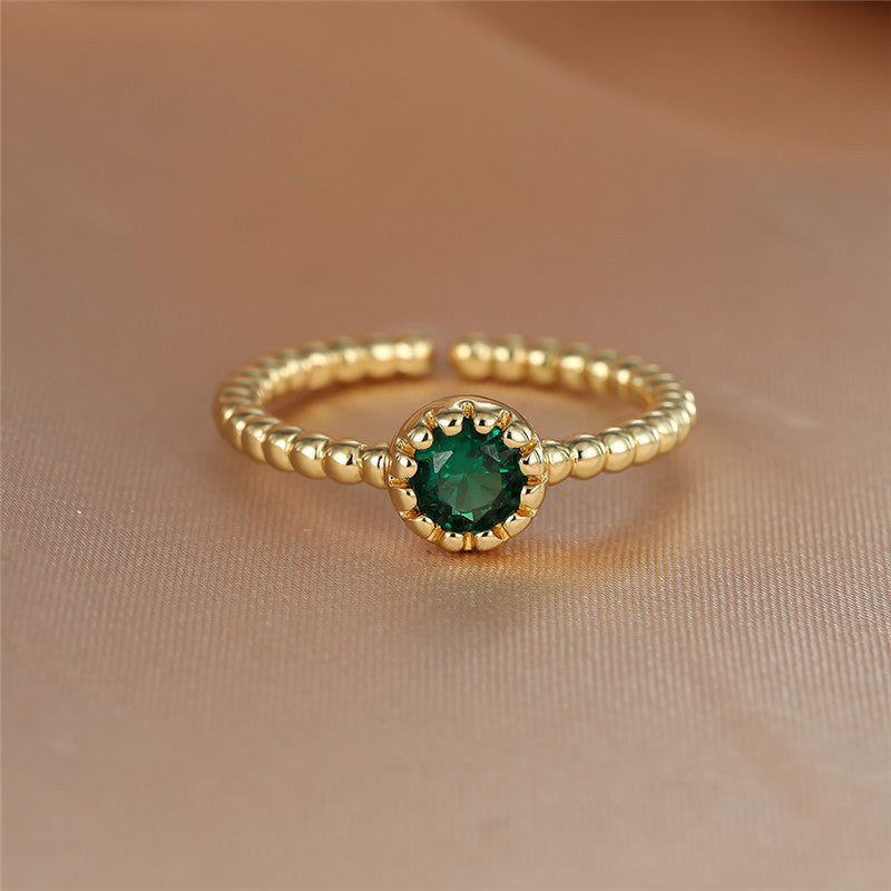 Simple Solitaire Zircon Dot Gold Plated One Size Ring