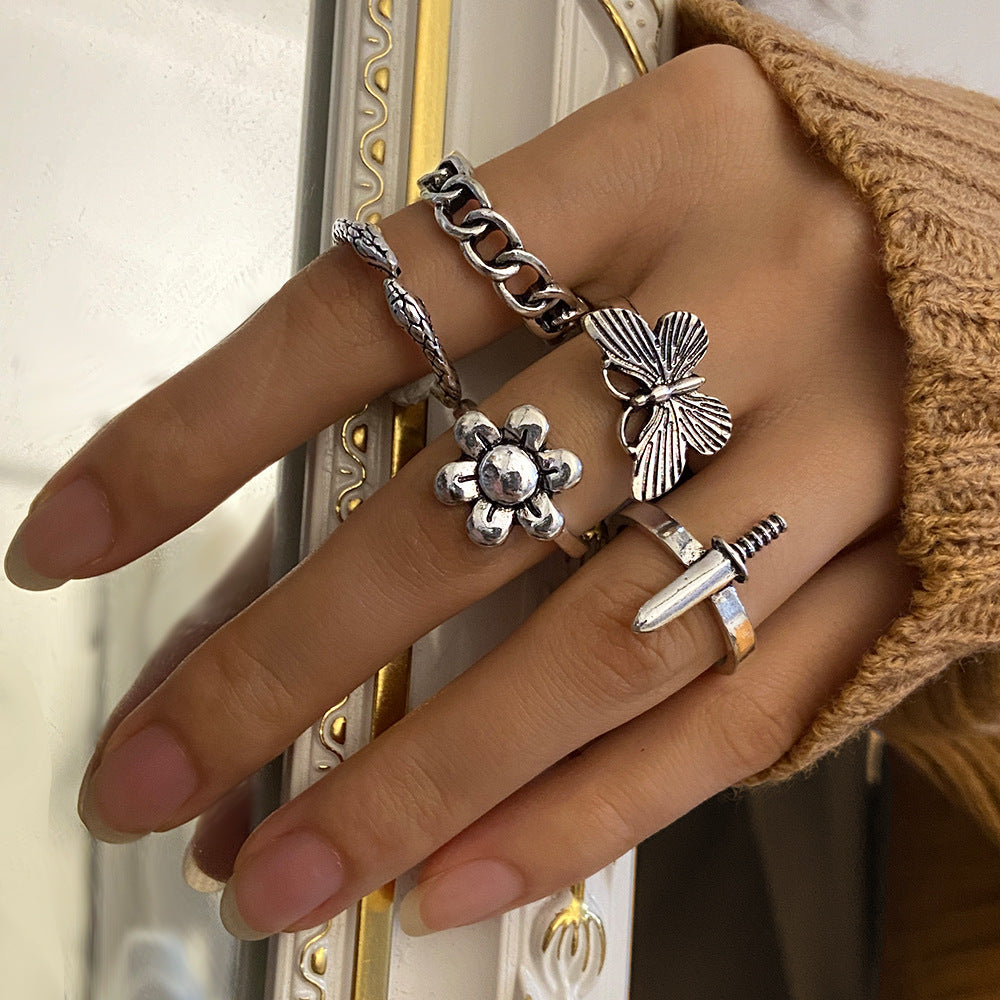 European And American Cross-border Playing Card Ring Vintage Spades Solitaire Ring