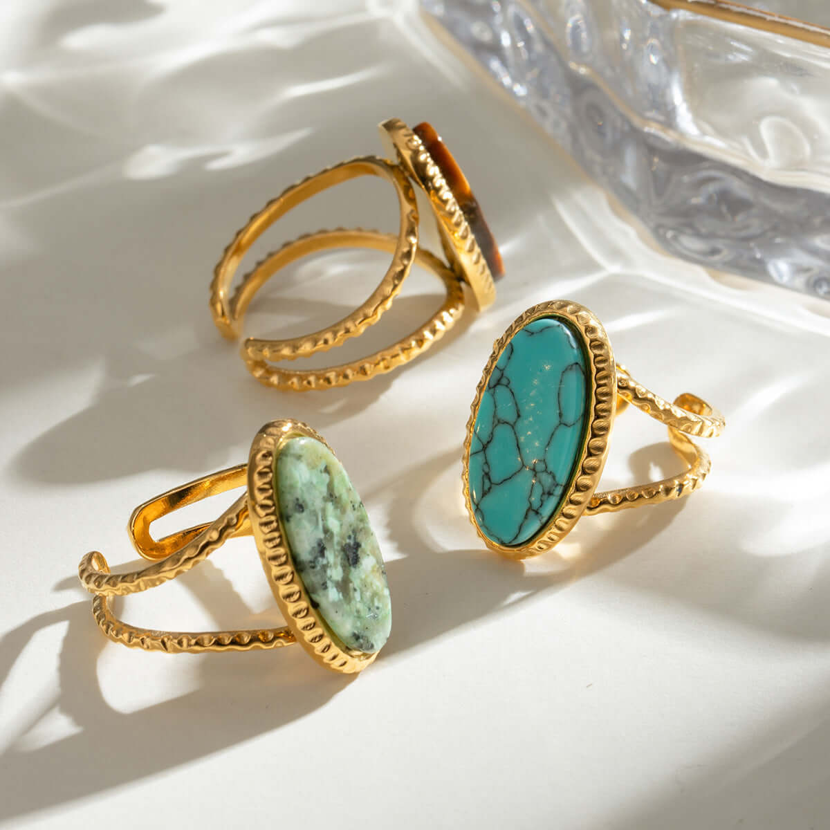 Oval Turquoise Tigereye Adjustable Split Ring