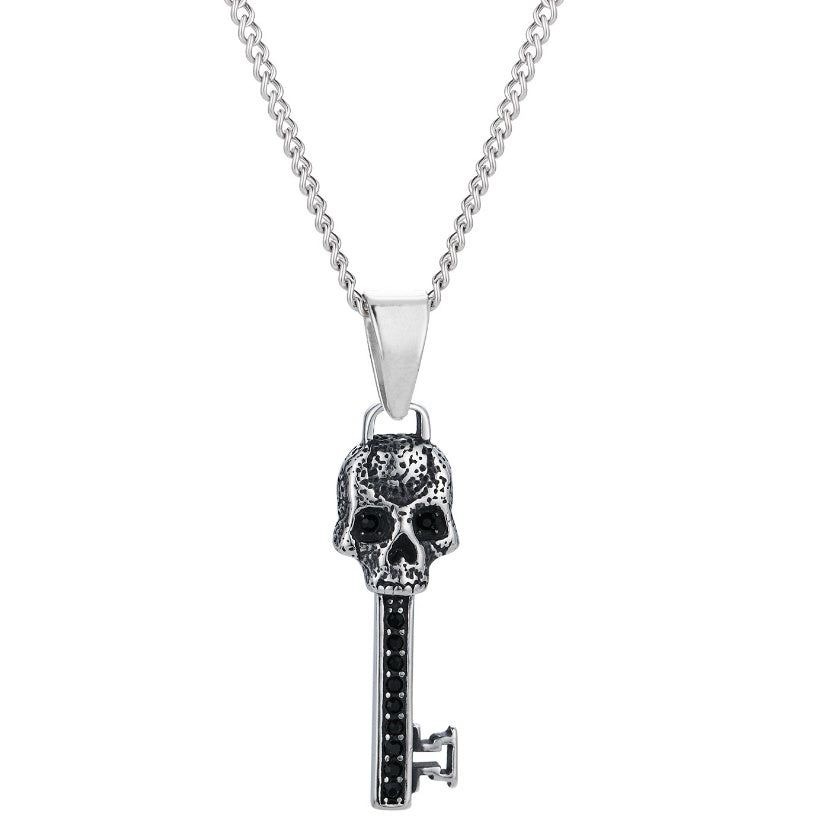 Men's Ghost Head Key Pendant Stainless Steel Necklace Old Oil Does Not Fade