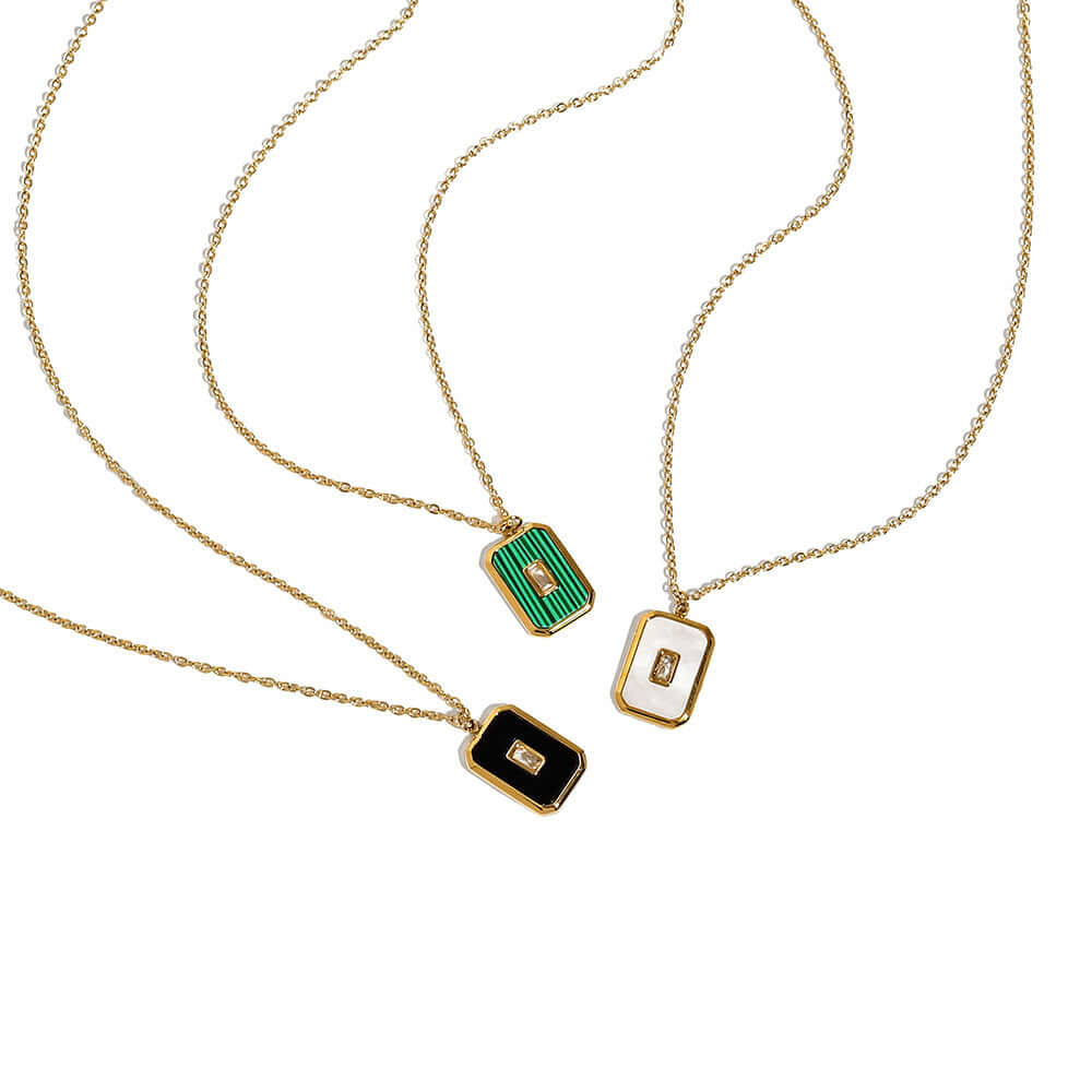 Vintage Square Natural Stone Pendant Necklace Vintage Square Natural