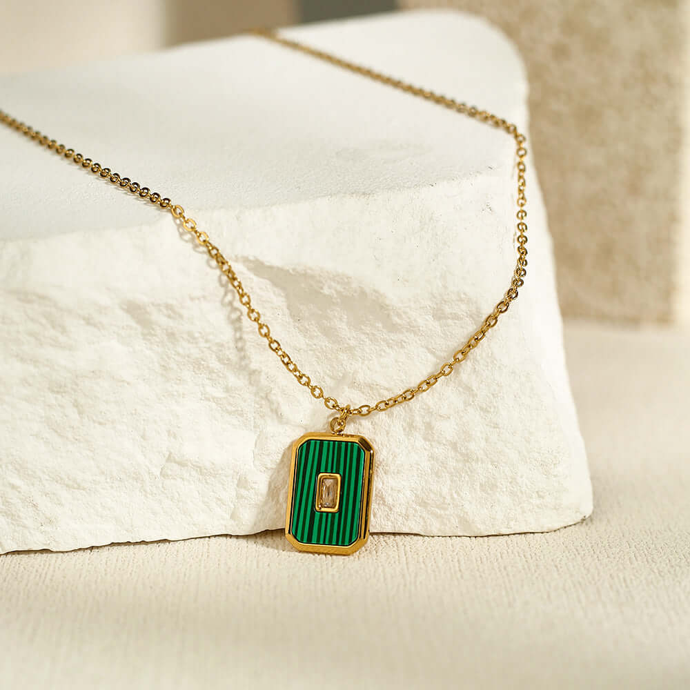 Vintage Square Natural Stone Pendant Necklace Vintage Square Natural