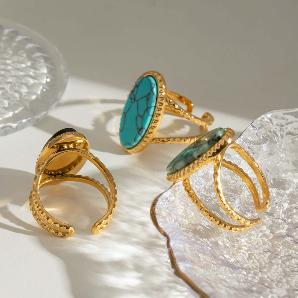 Oval Turquoise Tigereye Adjustable Split Ring