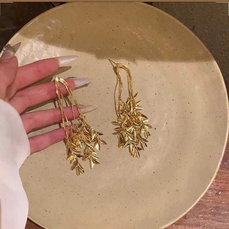 Gold Grandeur Tassel Female Stud Earrings