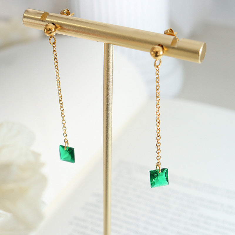 Emerald Zircon Pendant Necklace Earring Jewelry Set
