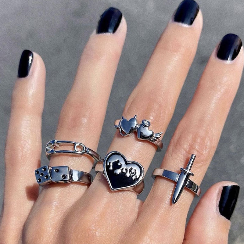 European And American Cross-border Playing Card Ring Vintage Spades Solitaire Ring