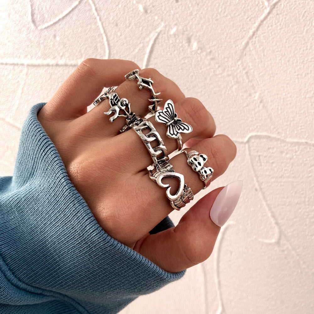 European And American Cross-border Playing Card Ring Vintage Spades Solitaire Ring