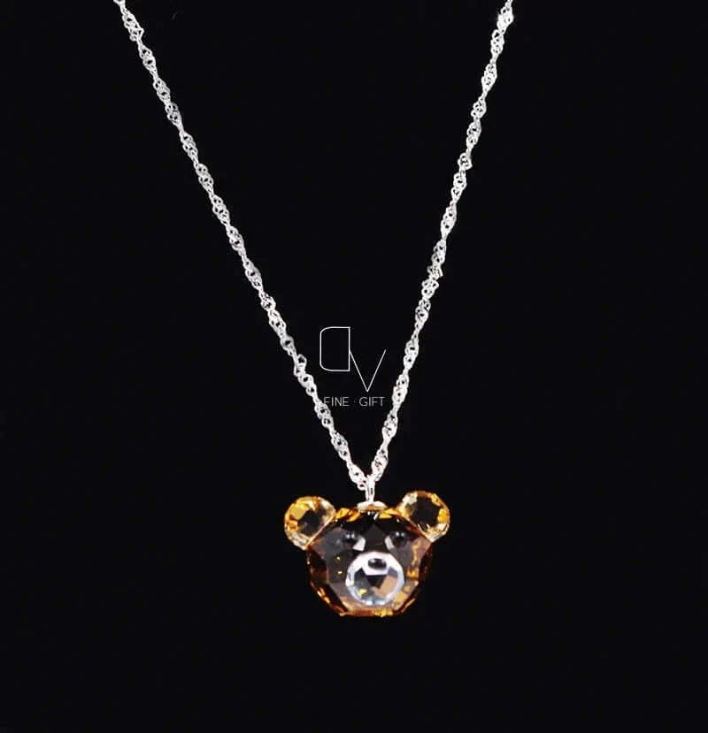 925 Sterling Silver Bear Pendant Necklace with Fine Crystal – Cute Jewelry for Girls and Children