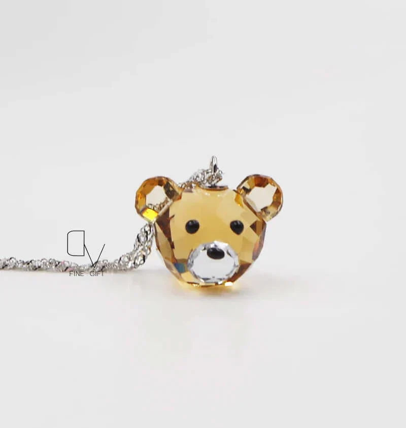 925 Sterling Silver Bear Pendant Necklace with Fine Crystal – Cute Jewelry for Girls and Children