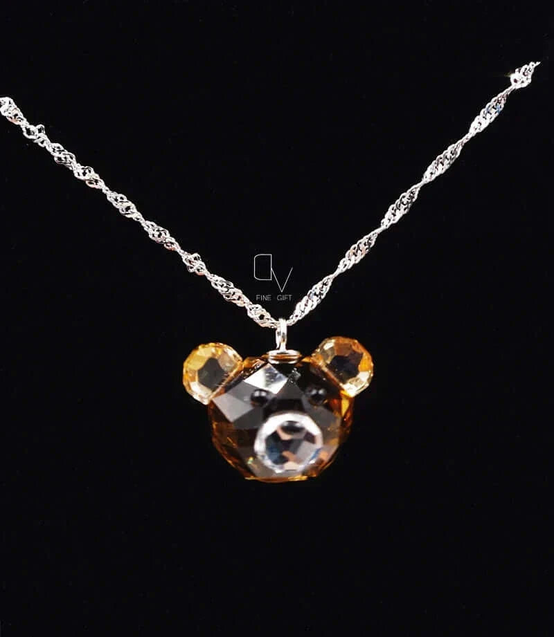 925 Sterling Silver Bear Pendant Necklace with Fine Crystal – Cute Jewelry for Girls and Children