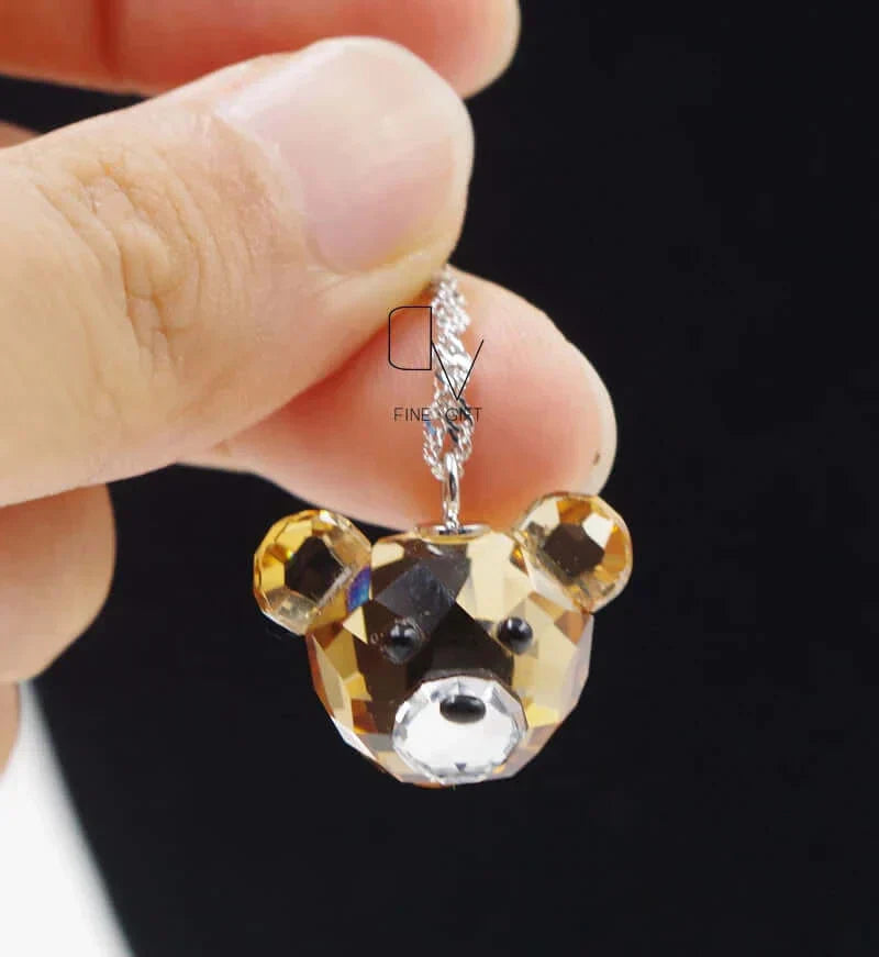 925 Sterling Silver Bear Pendant Necklace with Fine Crystal – Cute Jewelry for Girls and Children