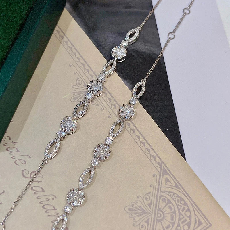 Aazuo Real 18K Pure Solid White Gold Real Diamonds 1.0ct Fairy Tennis Bracelet Gifted For Woman Upscale Trendy Engagement Party