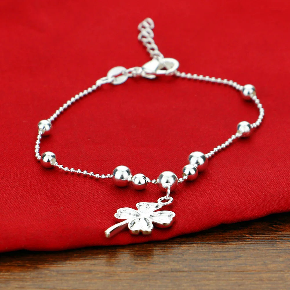 Fashion Summer Accessories Clover Anklet 925 Sterling Silver Beach Anklet Charm Women Flower