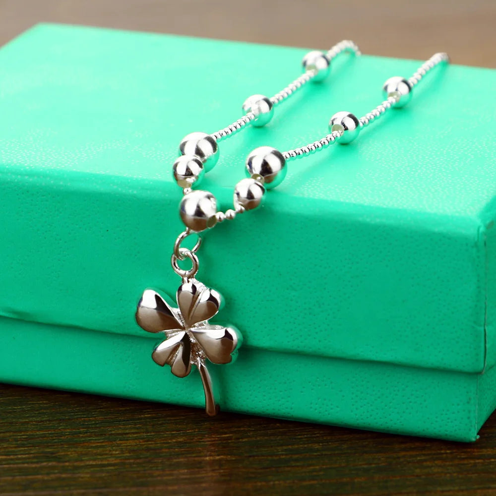 Fashion Summer Accessories Clover Anklet 925 Sterling Silver Beach Anklet Charm Women Flower