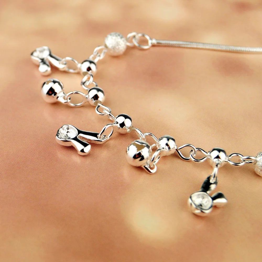 Summer Beach Women Round Snake Chain Rabbit Bell Anklet Simplicity Temperament 925 Sterling Silver Jewelry Holidays