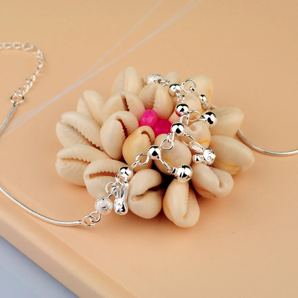 Summer Beach Women Round Snake Chain Rabbit Bell Anklet Simplicity Temperament 925 Sterling Silver Jewelry Holidays