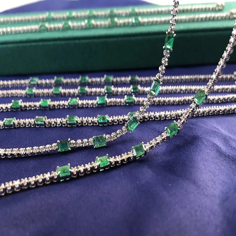 Aazuo Real 18K White Gold Natrual Square Emeralds Real Diamonds Tennis Bracelets For Woman Upscale Trendy Engagement Party