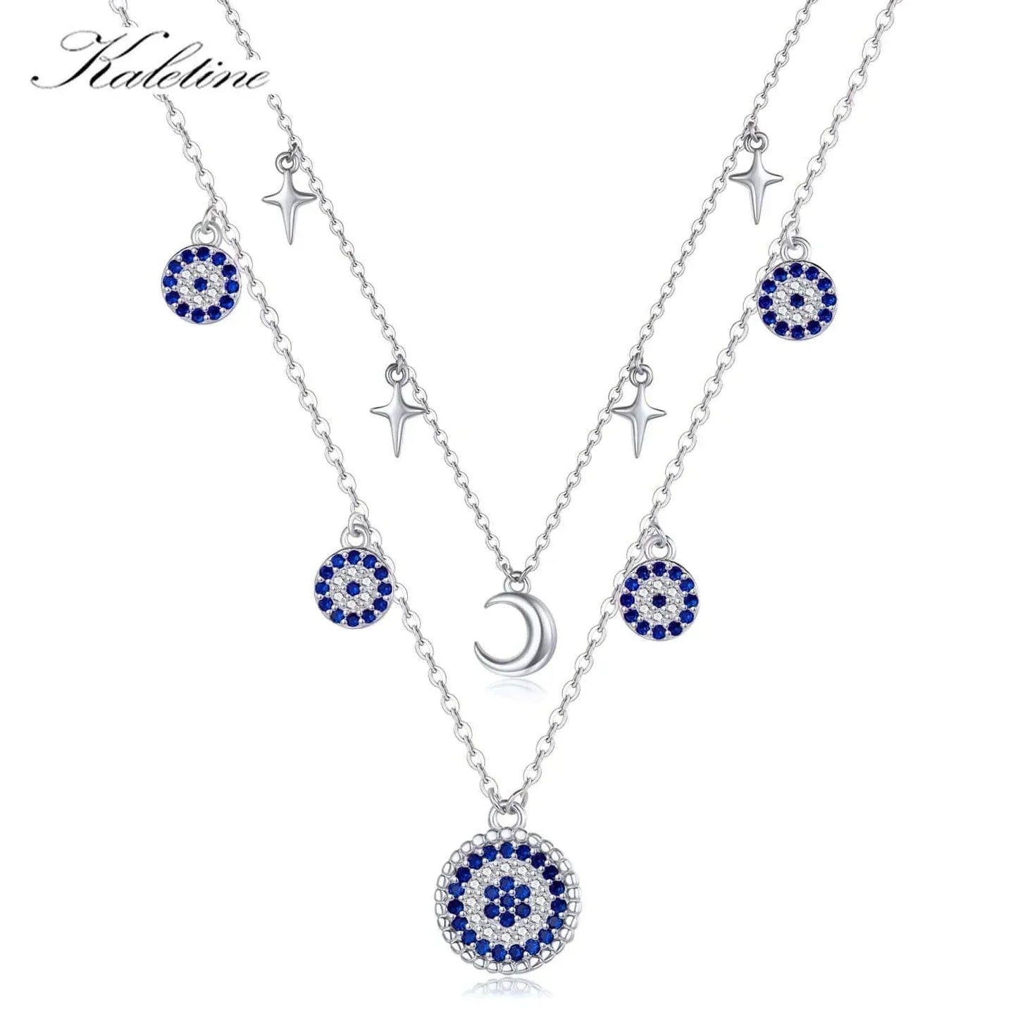 925 Sterling Silver Evil Eye Moon Necklace for Women
