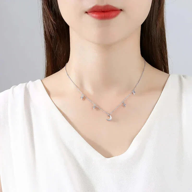 925 Sterling Silver Evil Eye Moon Necklace for Women