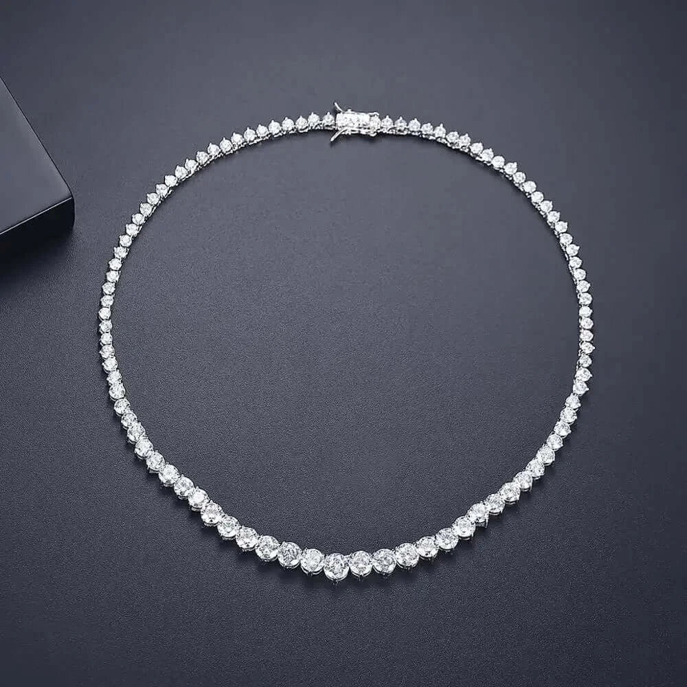 Luxury Designer 7MM Iced Out Tennis Necklace for Women Simulated Diamond 14K White Gold filled Jewelry Wedding Bride Choker