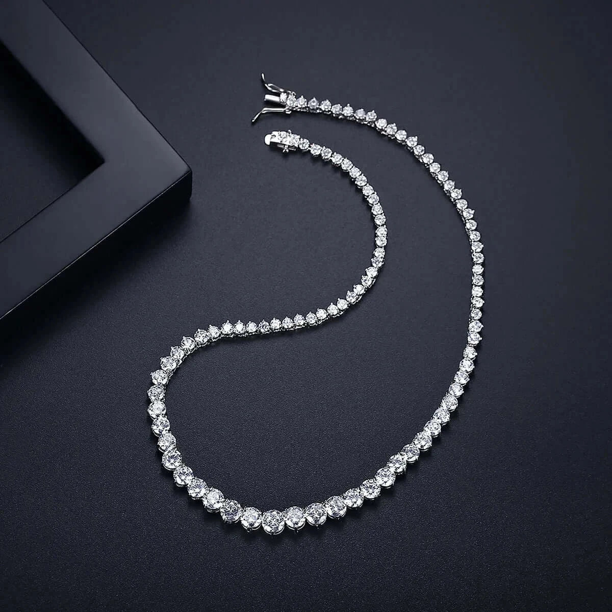 Luxury Designer 7MM Iced Out Tennis Necklace for Women Simulated Diamond 14K White Gold filled Jewelry Wedding Bride Choker
