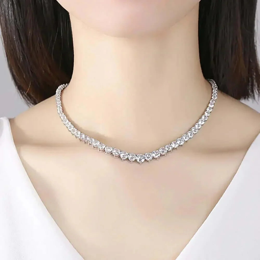 Luxury Designer 7MM Iced Out Tennis Necklace for Women Simulated Diamond 14K White Gold filled Jewelry Wedding Bride Choker