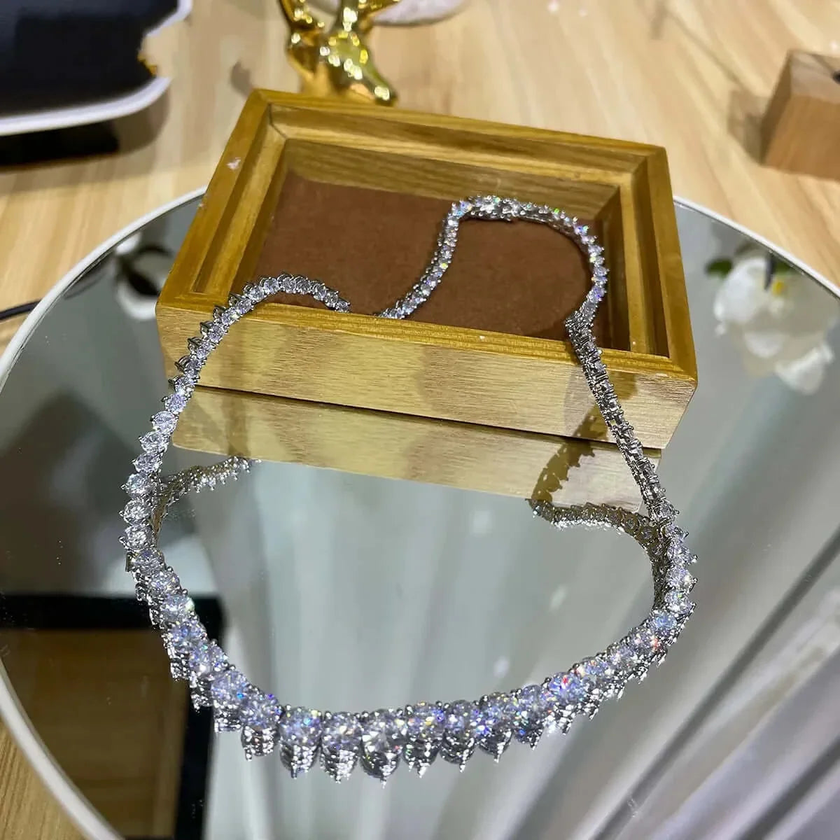 Luxury Designer 7MM Iced Out Tennis Necklace for Women Simulated Diamond 14K White Gold filled Jewelry Wedding Bride Choker