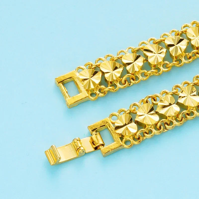Cute 22k Gold Bracelet for Women Wedding Engagement Jewelry Luxury Widen Watch Chain Bracelet Not Fade Fine Jewelry Gifts