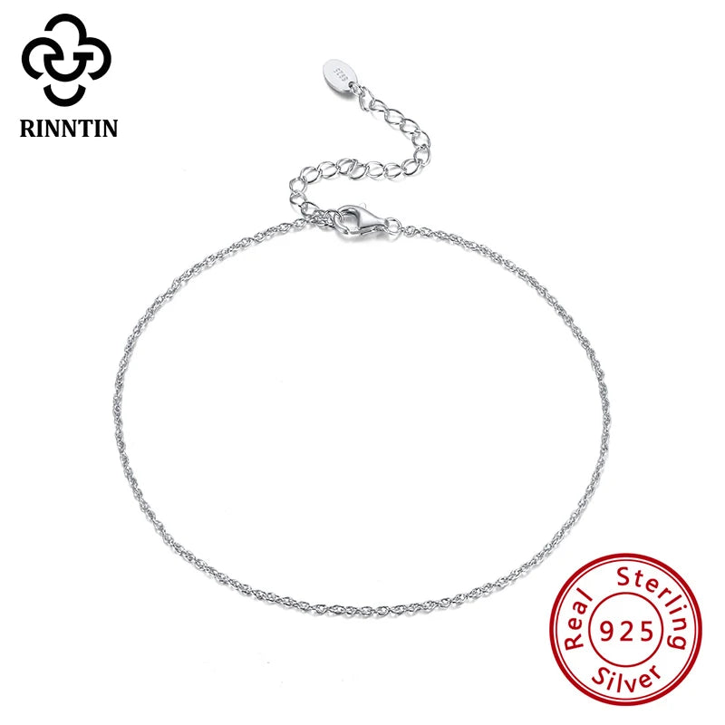 Rinntin S925 Silver Ankle Chain Bracelet for Women Girls Leg Foot Chain Summer Beach Style Trendy