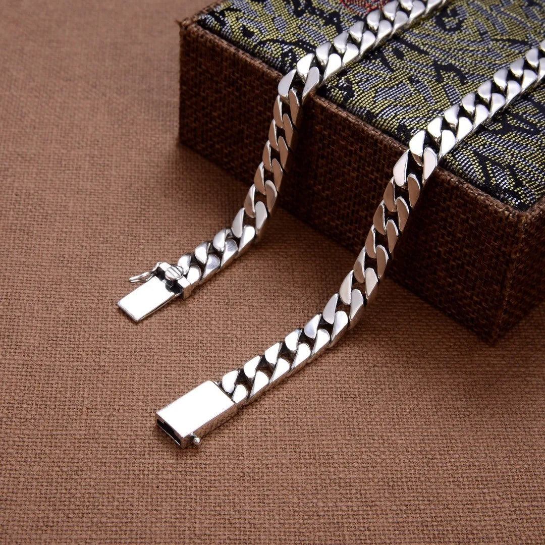 6,7,8mm Weighty Solid Sterling Silver Cuban Link Thick Hip Hop Chain Miami Men Women Box Closure Heavy Rapper Necklace