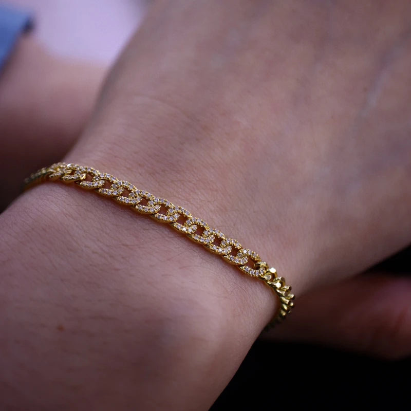 Aazuo 18K Solid Yellow Gold Real Diamond Lovely Lady Luxury Cuban Chain Bracelet For Woman Upscale Trendy Engagement Party Au750
