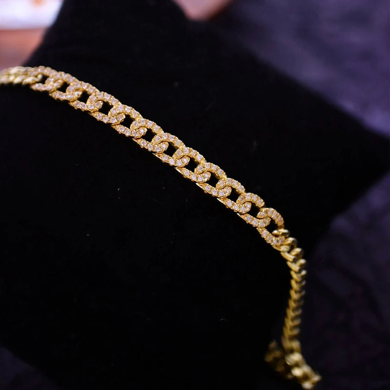 Aazuo 18K Solid Yellow Gold Real Diamond Lovely Lady Luxury Cuban Chain Bracelet For Woman Upscale Trendy Engagement Party Au750