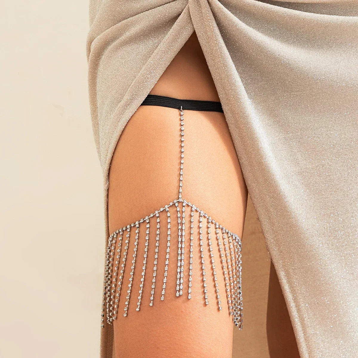 Sexy Rhinestone Tassel Leg Thigh Chain for Women Summer Bikini Wed Bride Garter Belt Party Body