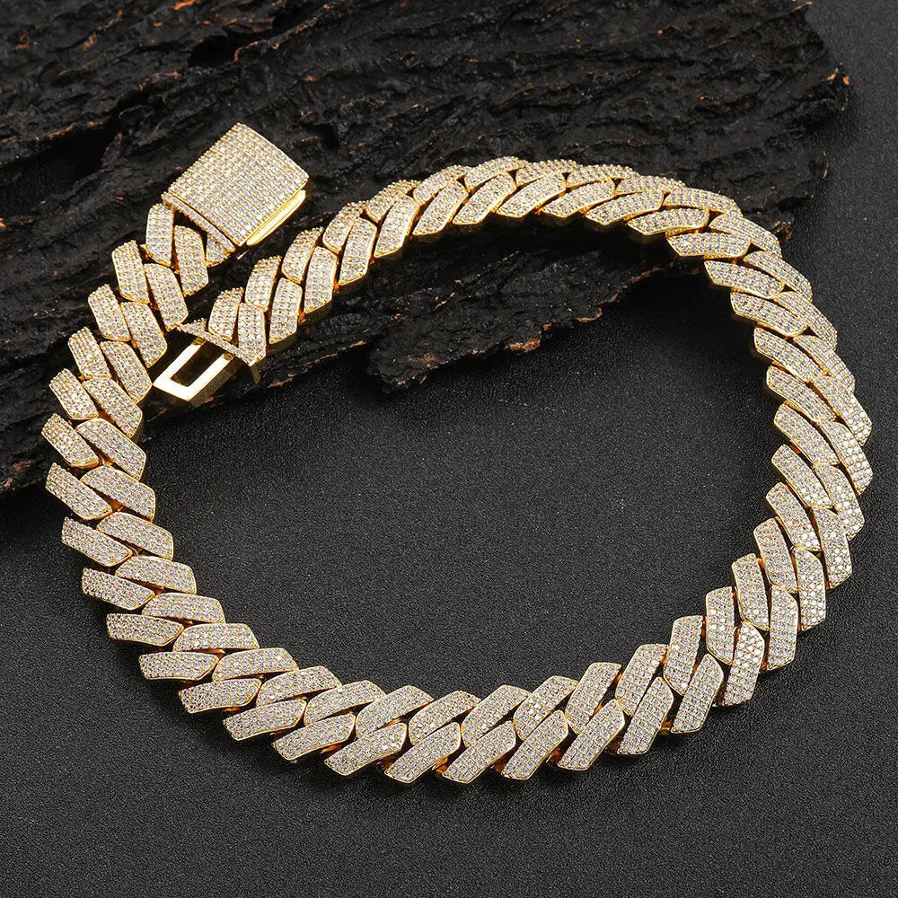 20mm Men 18K Gold Plated Iced Out Cuban Link Hip Hop Miami Chain Necklace QB198