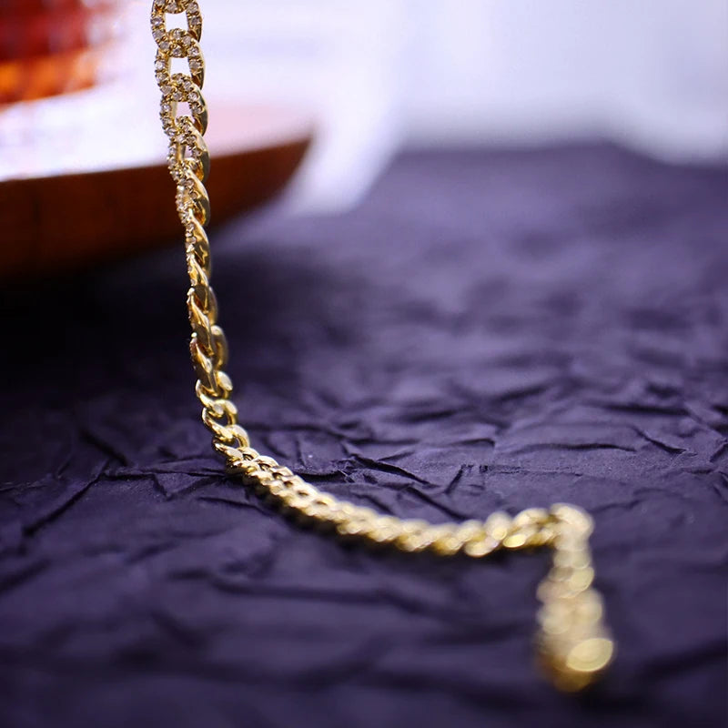 Aazuo 18K Solid Yellow Gold Real Diamond Lovely Lady Luxury Cuban Chain Bracelet For Woman Upscale Trendy Engagement Party Au750
