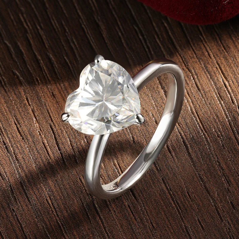 KNOBSPIN 10x10mm 4ct Heart Moissanite Ring with Certificate Original s925 Silver plated 18k Rings for Women Wedding Gift Jewelry