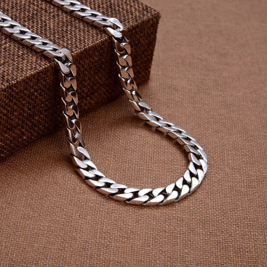 6,7,8mm Weighty Solid Sterling Silver Cuban Link Thick Hip Hop Chain Miami Men Women Box Closure Heavy Rapper Necklace