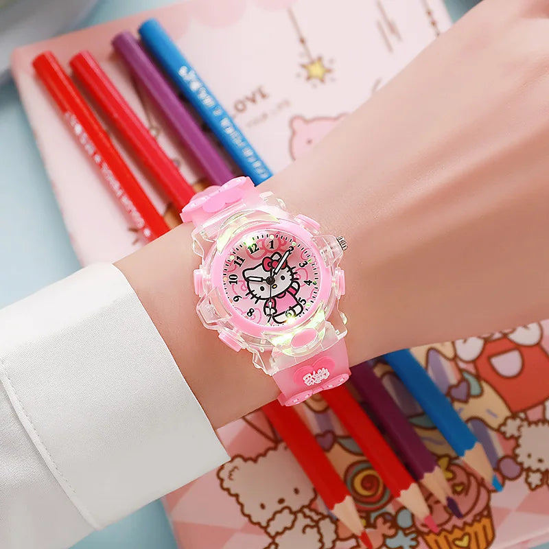 Kawaii Sanrio Watch Cinnamoroll Melody Children LED Luminous Watch Kuromi Hello Kitty Student Wrist Watch Kids Birthday Gift Toy