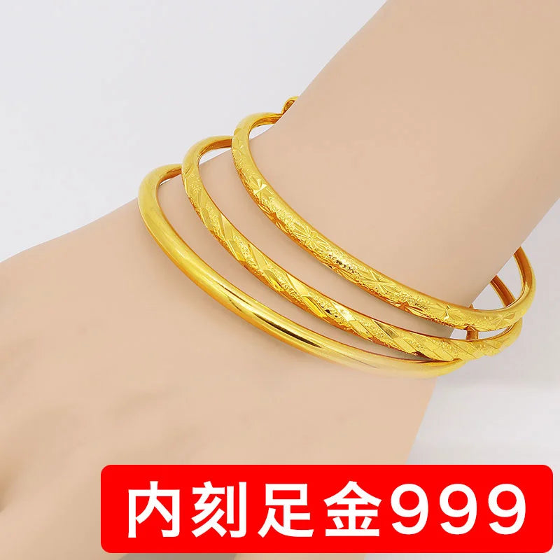 Imitation 24K Gold Bracelet Female Sansheng Iii 999 Authentic Pure Fine Ring Smooth Jewelry 18K Gold Jewelry