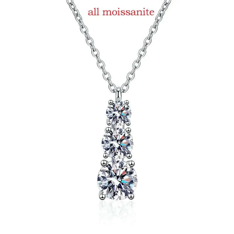 1.8CT Moissanite Pendant Necklace for Women & Men – 3-Stone Sparkling Diamond Jewelry